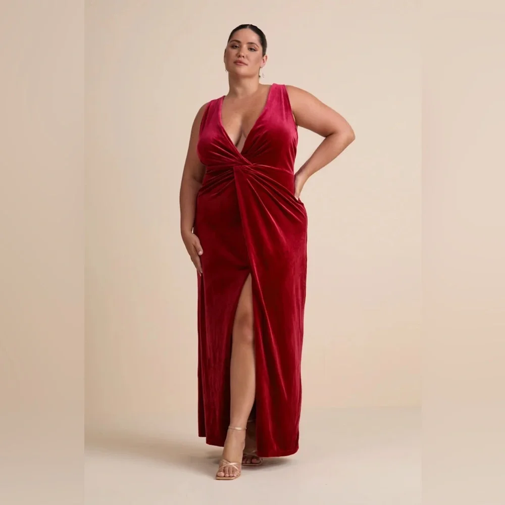Beautiful Evenings Wine Red Velvet Twist-Front Maxi Dress - Picture 6 of 12
